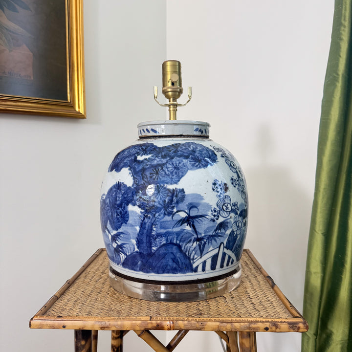 Blue and White Floral Ginger Jar Lamp