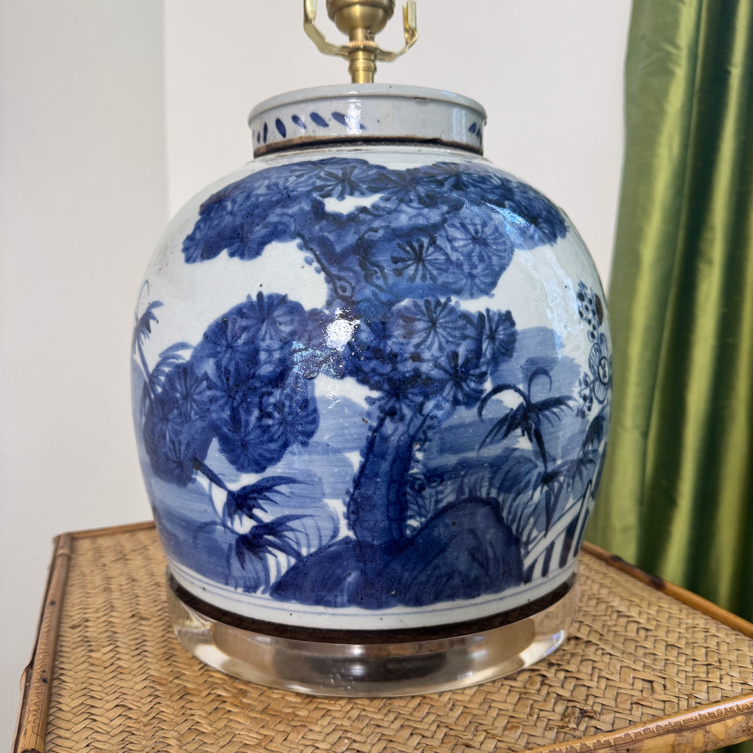 Blue and White Floral Ginger Jar Lamp