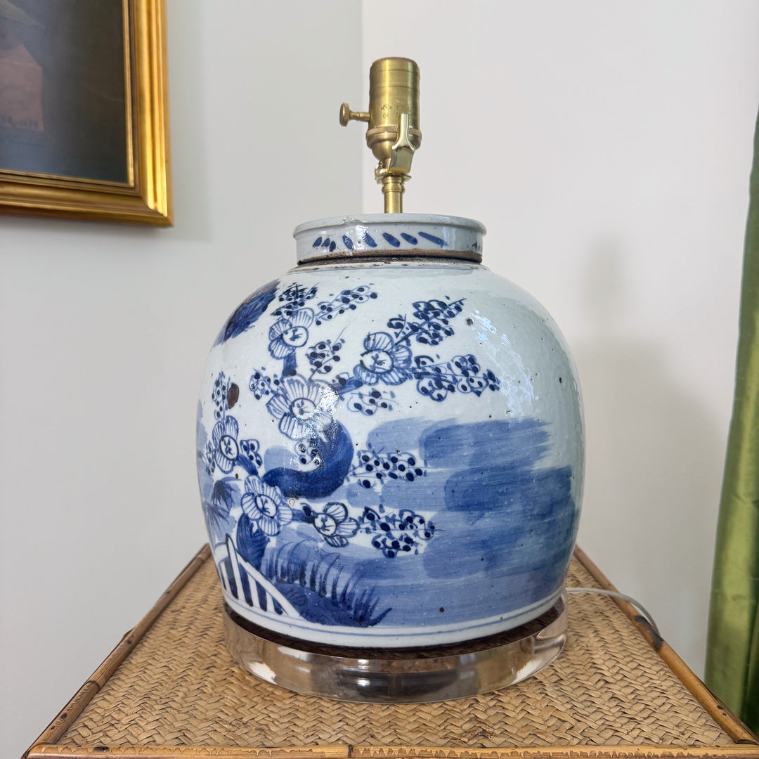 Blue and White Floral Ginger Jar Lamp