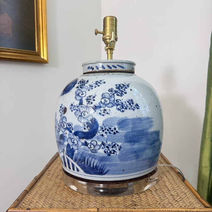 Blue and White Floral Ginger Jar Lamp