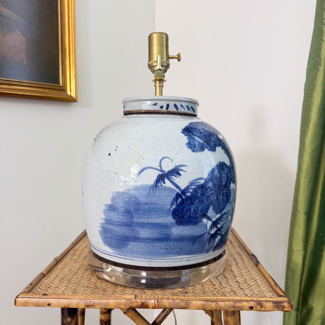 Blue and White Floral Ginger Jar Lamp