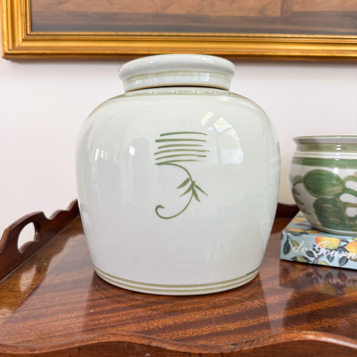 Green and White Peony Ginger Jar