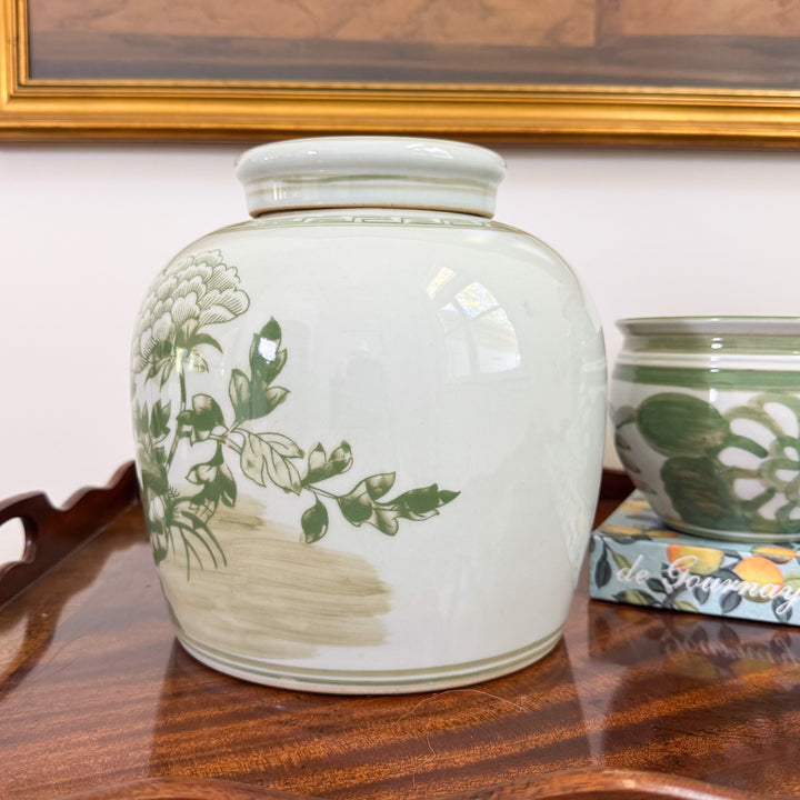 Green and White Peony Ginger Jar