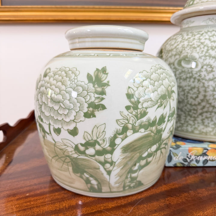 Green and White Peony Ginger Jar