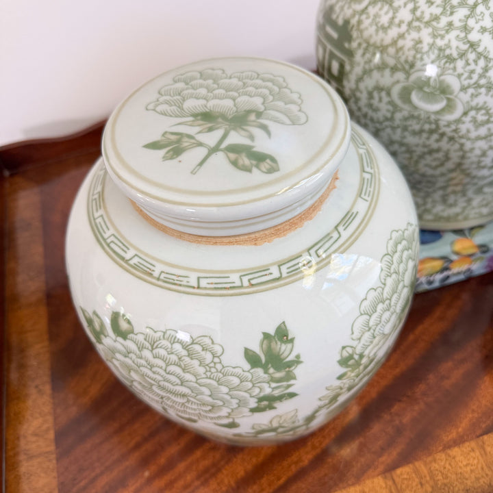 Green and White Peony Ginger Jar
