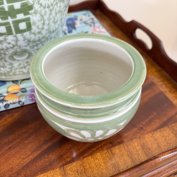 Green and White Floral Planter