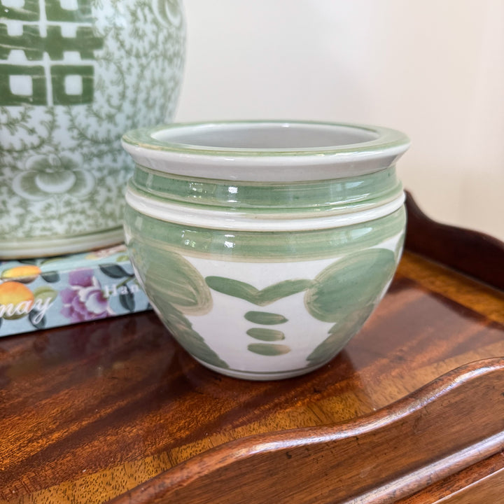 Green and White Floral Planter