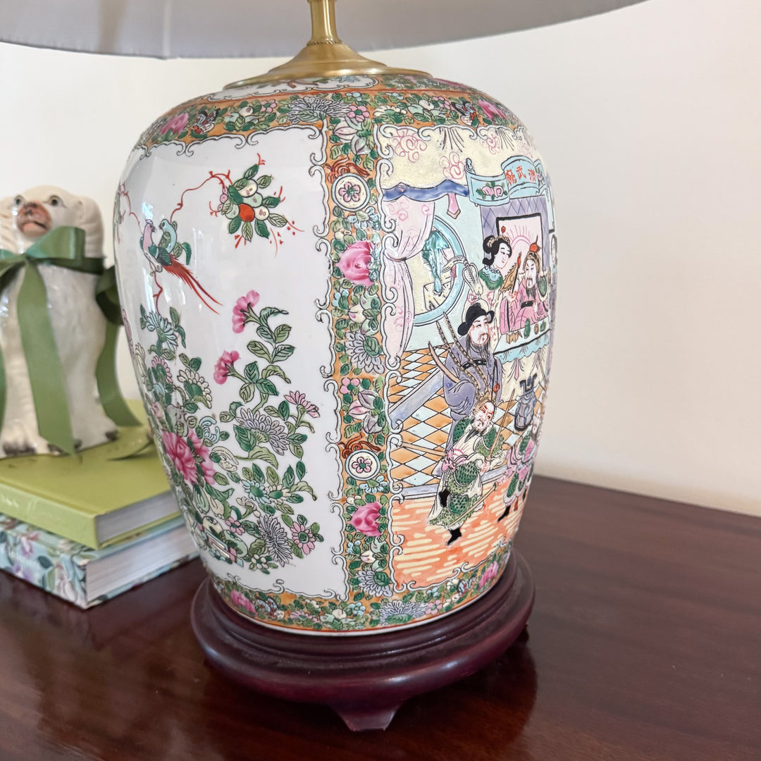 Vintage Large Rose Medallion Lamp