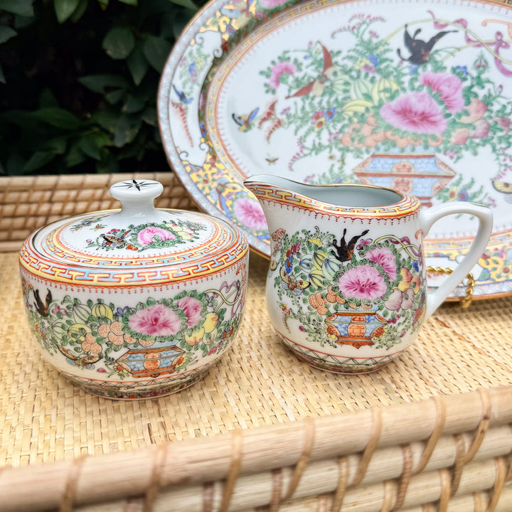 Vintage Famille Rose Sugar and Creamer Set