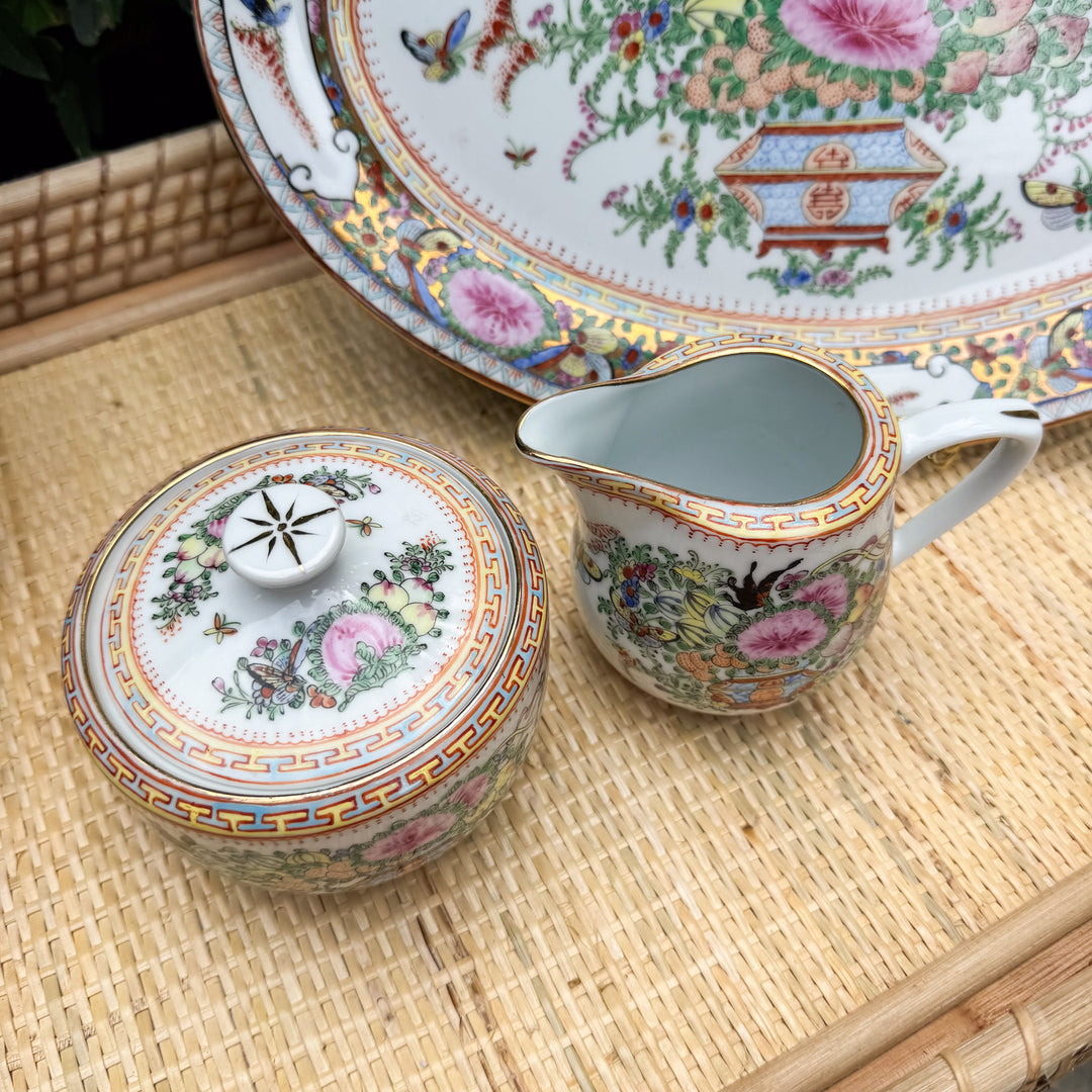 Vintage Famille Rose Sugar and Creamer Set