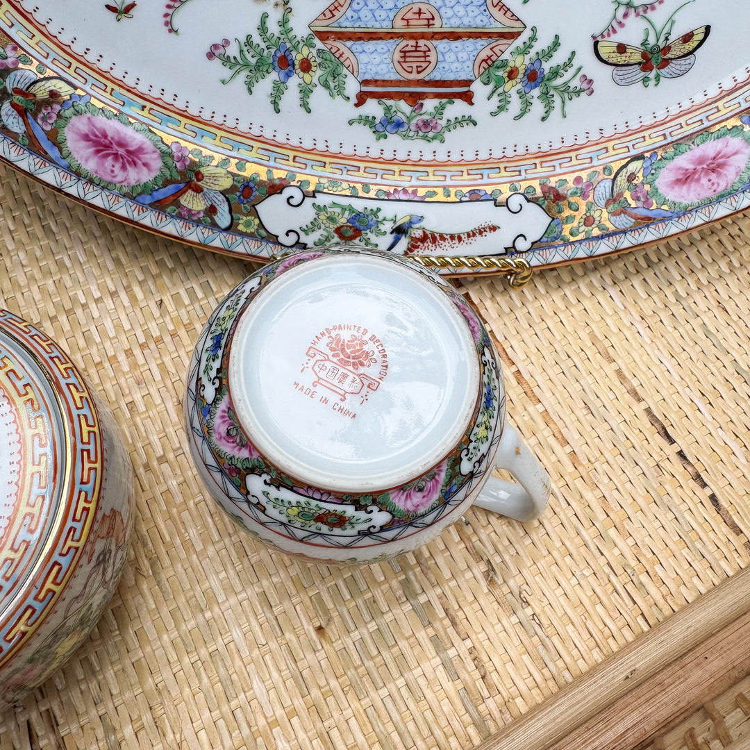 Vintage Famille Rose Sugar and Creamer Set