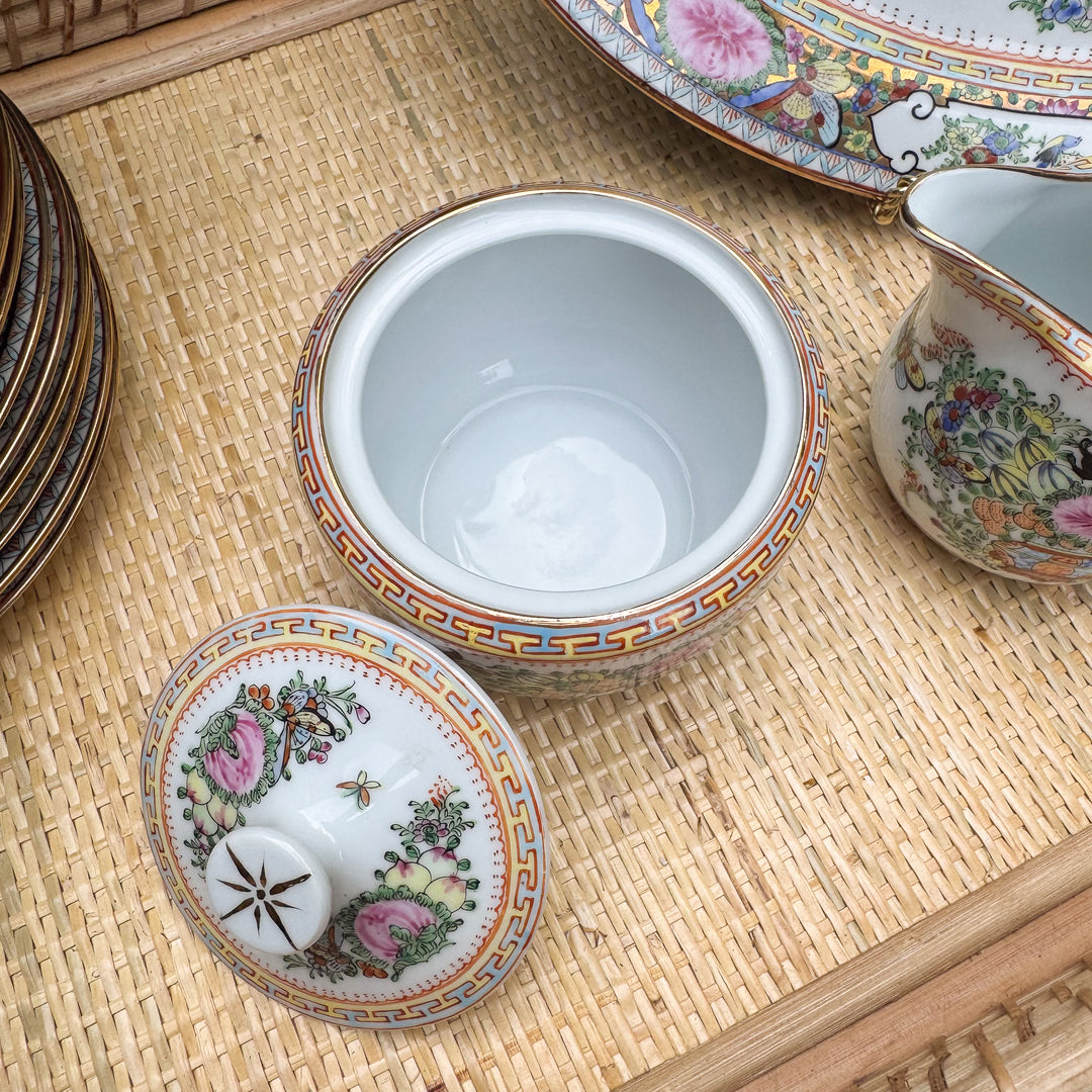 Vintage Famille Rose Sugar and Creamer Set