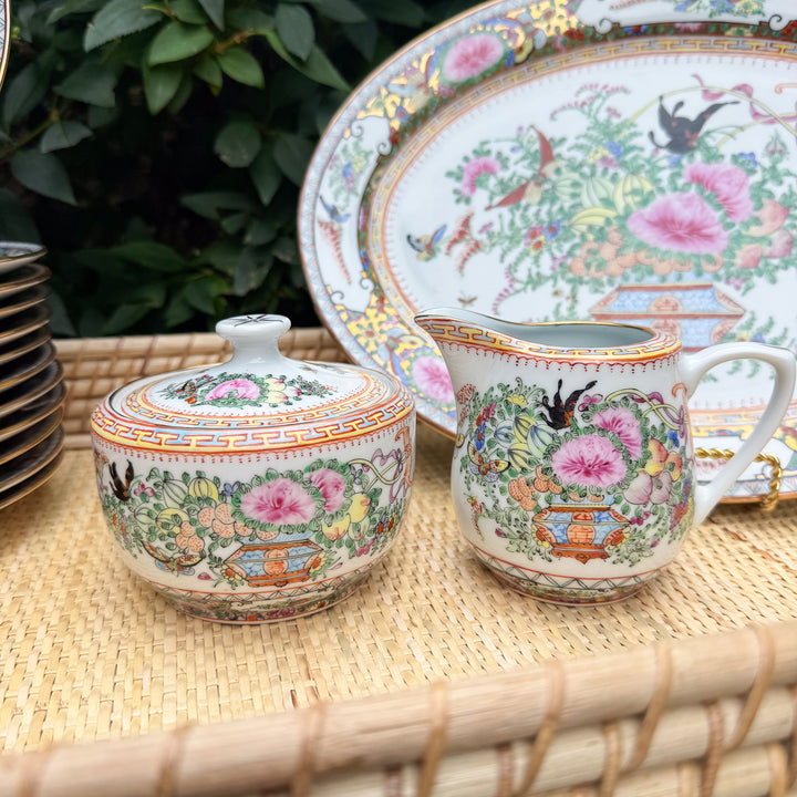 Vintage Famille Rose Sugar and Creamer Set