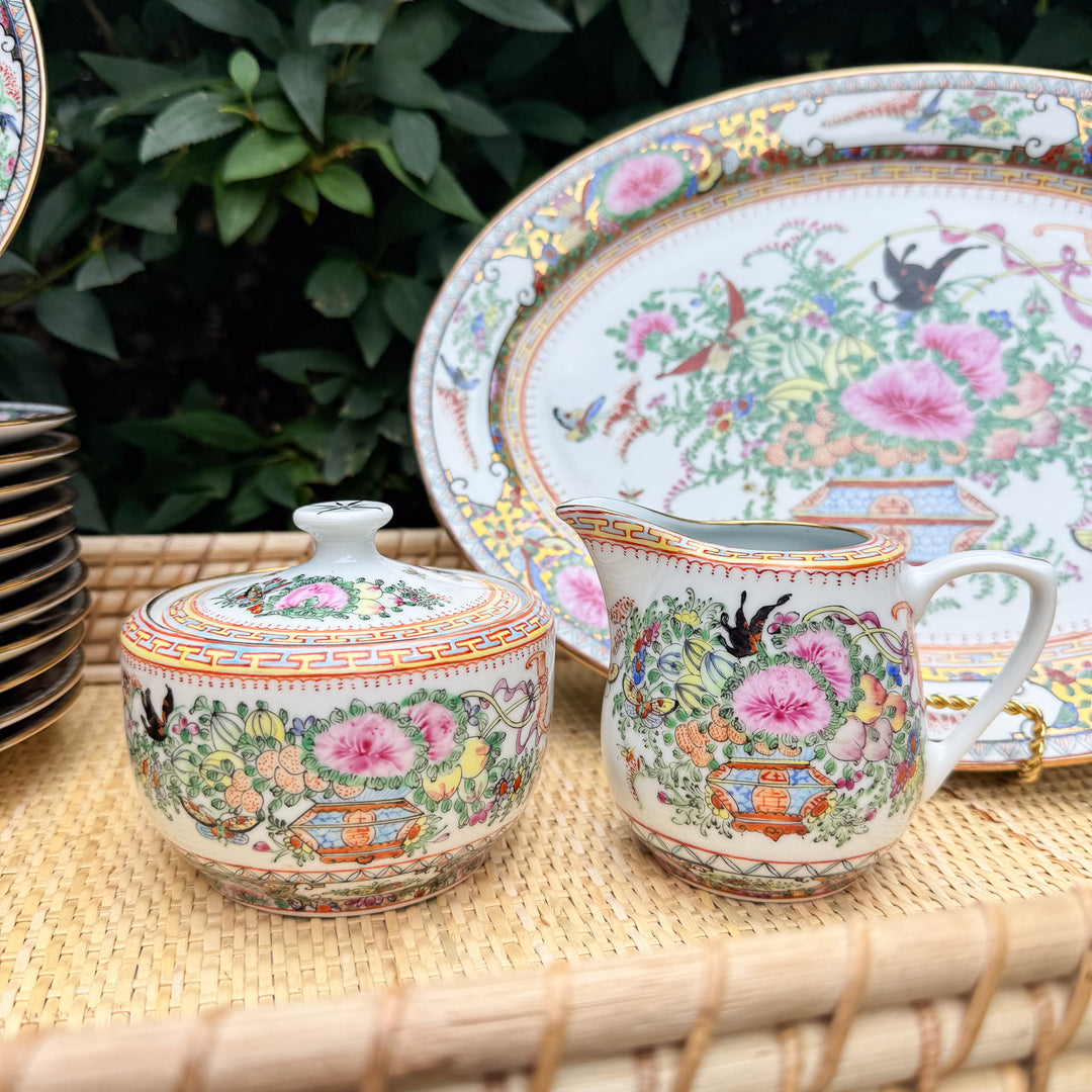 Vintage Famille Rose Sugar and Creamer Set