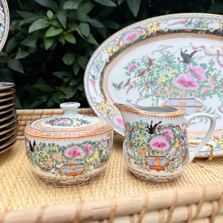 Vintage Famille Rose Sugar and Creamer Set