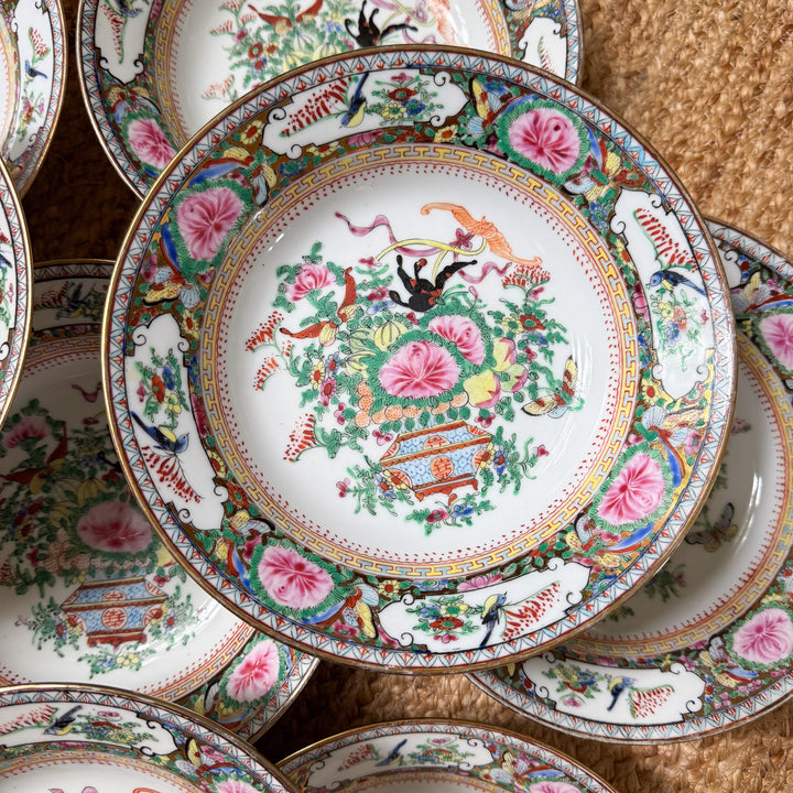 Vintage Famille Rose Large Shallow Bowls