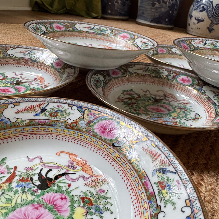 Vintage Famille Rose Large Shallow Bowls
