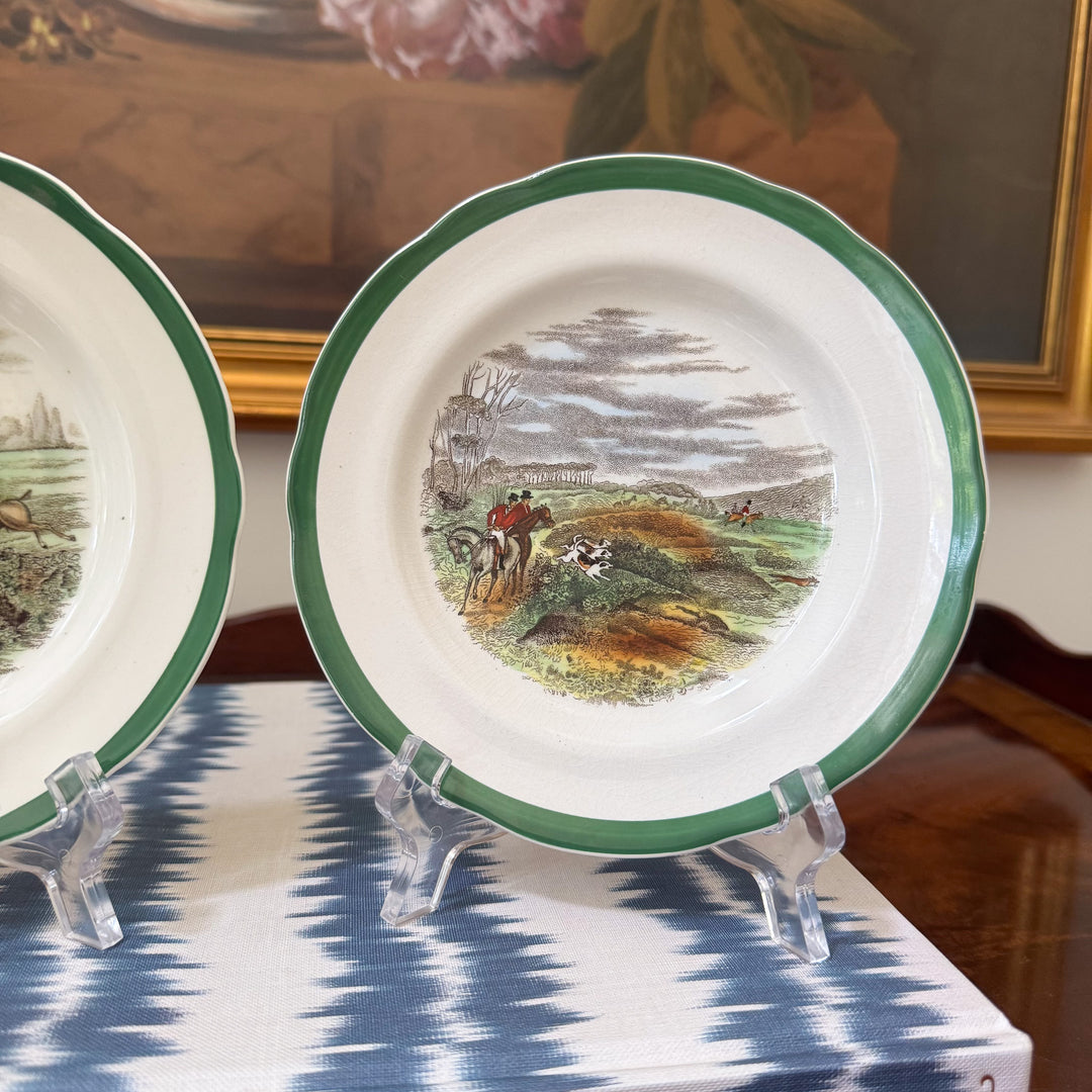 Vintage Pair of Copeland Spode 'The Hunt' Scalloped Bread and Butter Plates