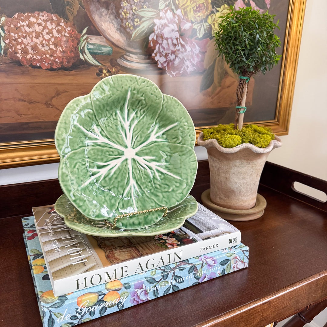 Pair of Vintage Bordallo Pinheiro Cabbage Green Luncheon Plates