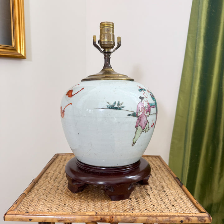 Antique Chinoiserie Children Playing Ginger Jar Lamp