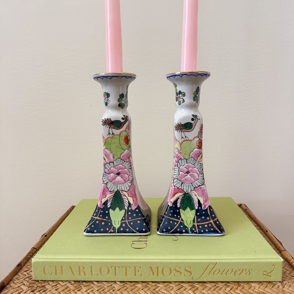 Vintage Pair of Tobacco Leaf Candlestick Holders