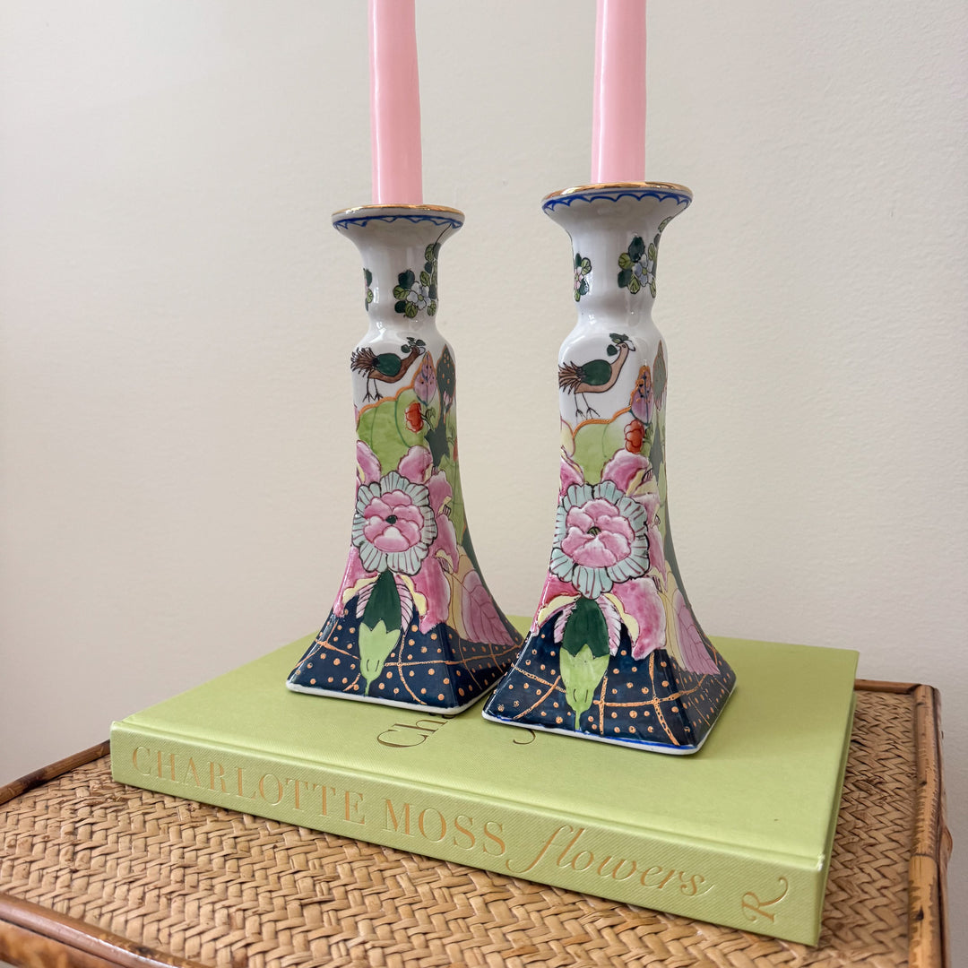 Vintage Pair of Tobacco Leaf Candlestick Holders