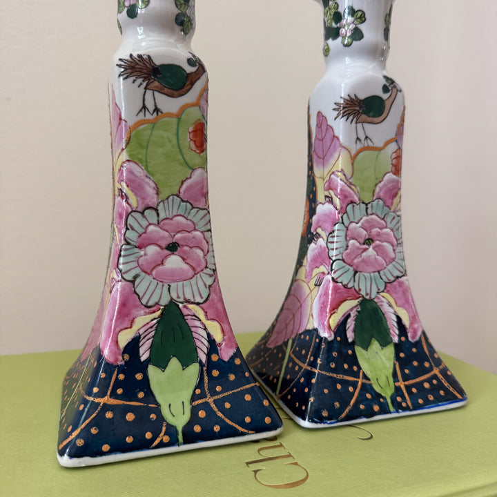Vintage Pair of Tobacco Leaf Candlestick Holders