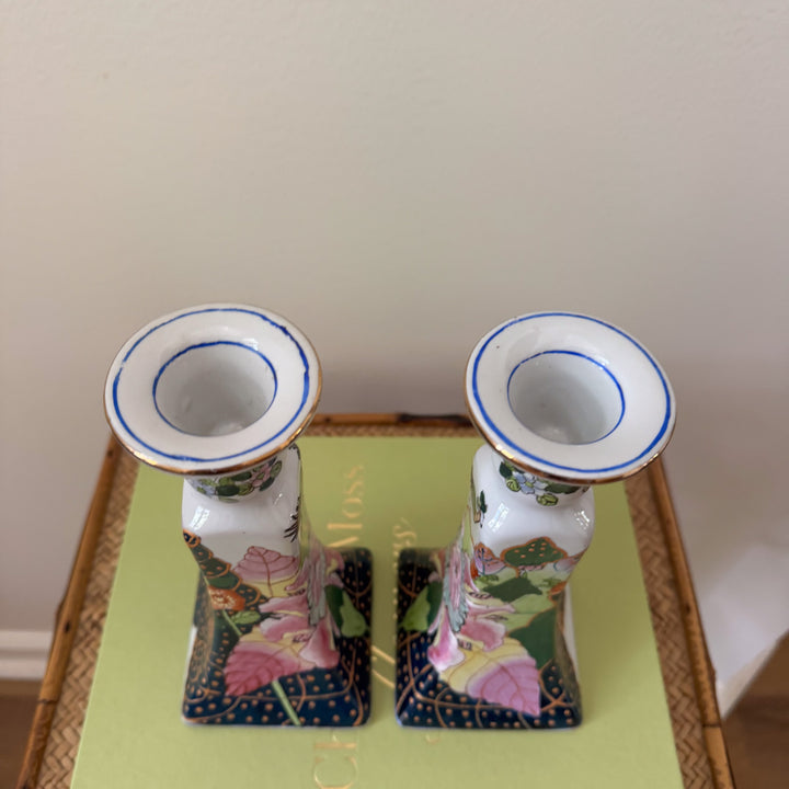 Vintage Pair of Tobacco Leaf Candlestick Holders