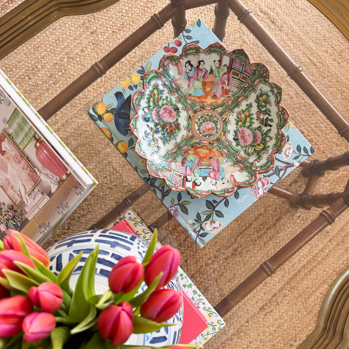 Antique Rose Medallion Scalloped Edge Porcelain Platter