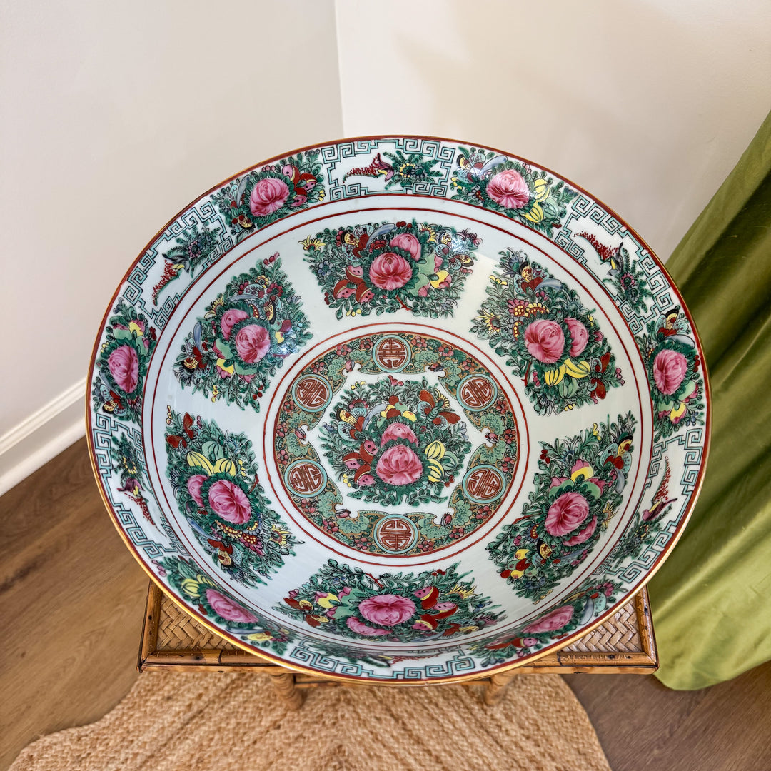 Vintage Extra Large Rose Canton Punch Bowl