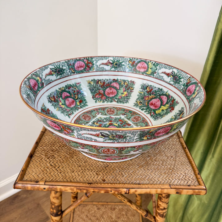 Vintage Extra Large Rose Canton Punch Bowl