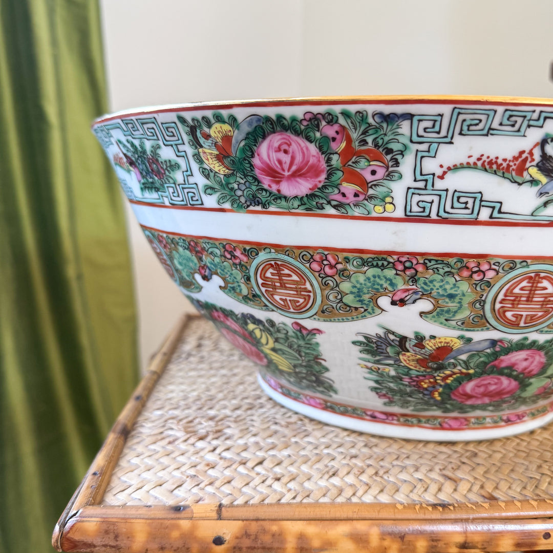 Vintage Extra Large Rose Canton Punch Bowl