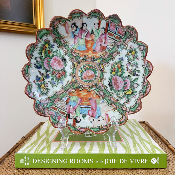 Antique Rose Medallion Scalloped Edge Porcelain Platter