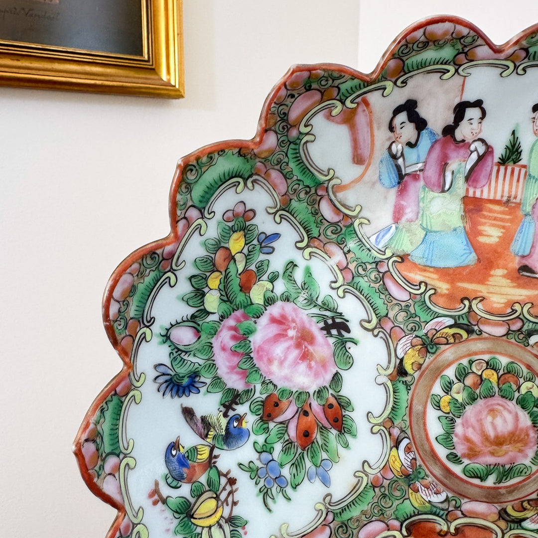 Antique Rose Medallion Scalloped Edge Porcelain Platter