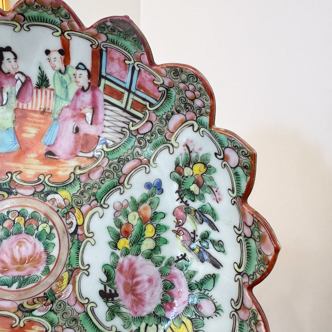 Antique Rose Medallion Scalloped Edge Porcelain Platter