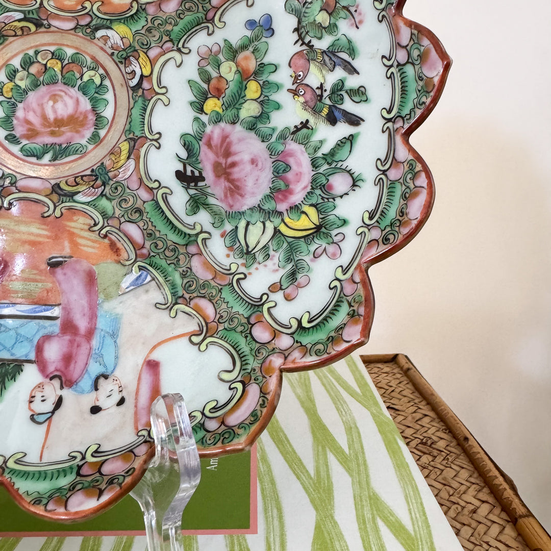 Antique Rose Medallion Scalloped Edge Porcelain Platter