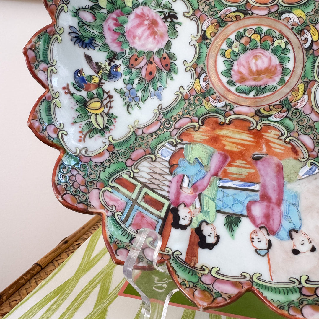 Antique Rose Medallion Scalloped Edge Porcelain Platter