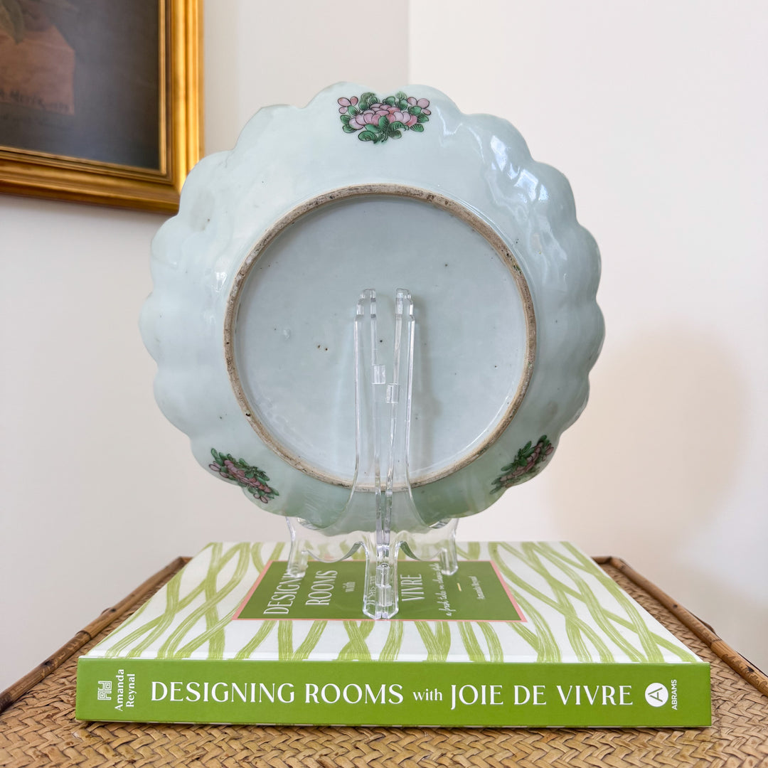 Antique Rose Medallion Scalloped Edge Porcelain Platter