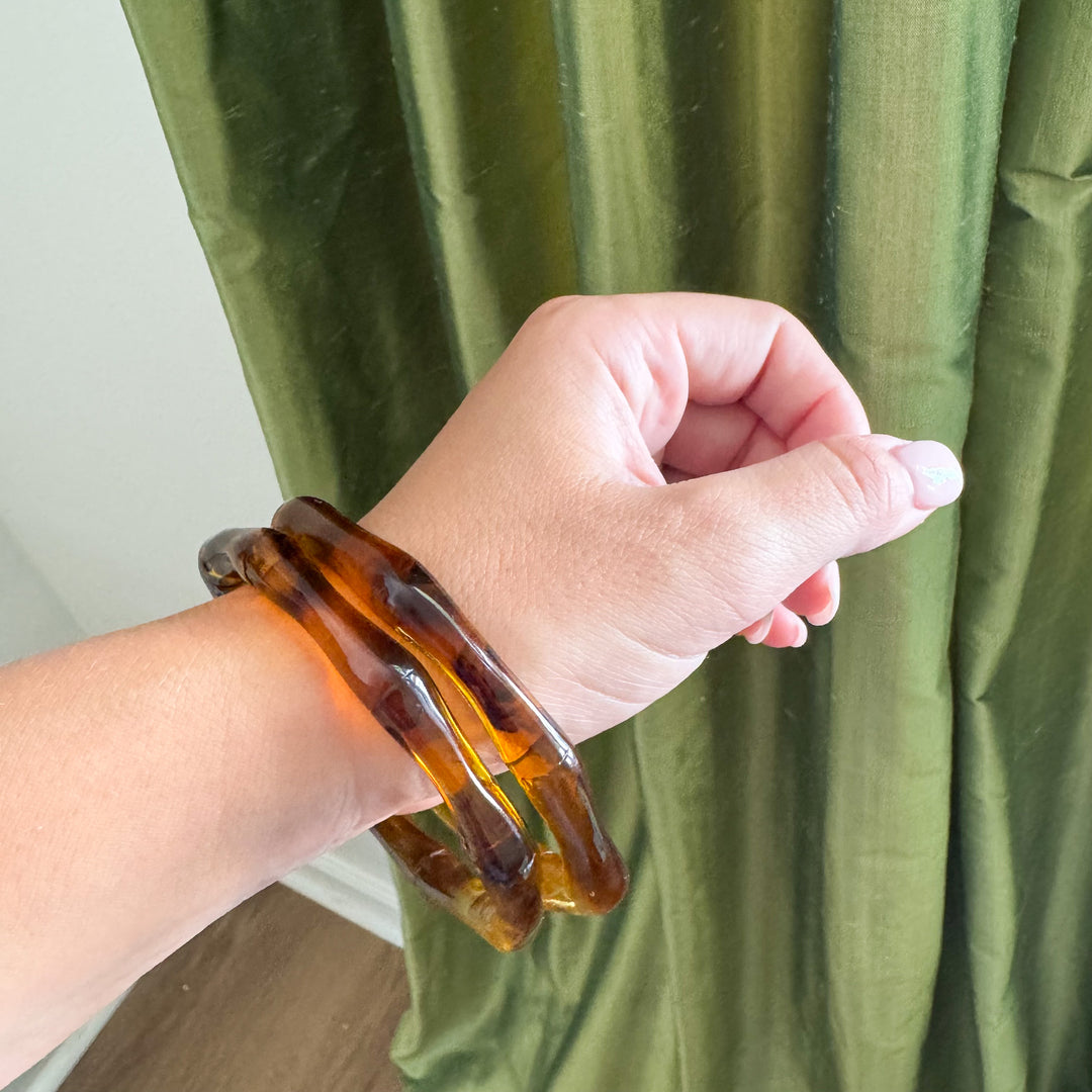 Pair of Vintage Faux Tortoiseshell Bamboo Bangles