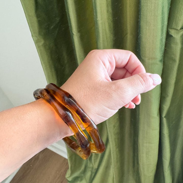 Pair of Vintage Faux Tortoiseshell Bamboo Bangles