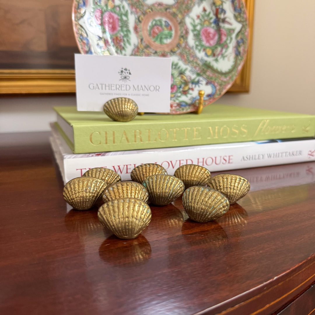 Set of Ten Vintage Brass Shell Place Card Holders