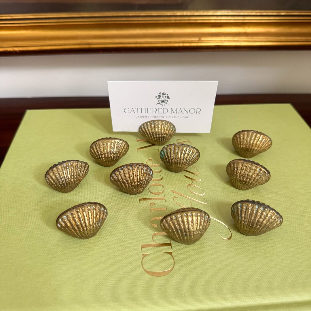 Set of Ten Vintage Brass Shell Place Card Holders