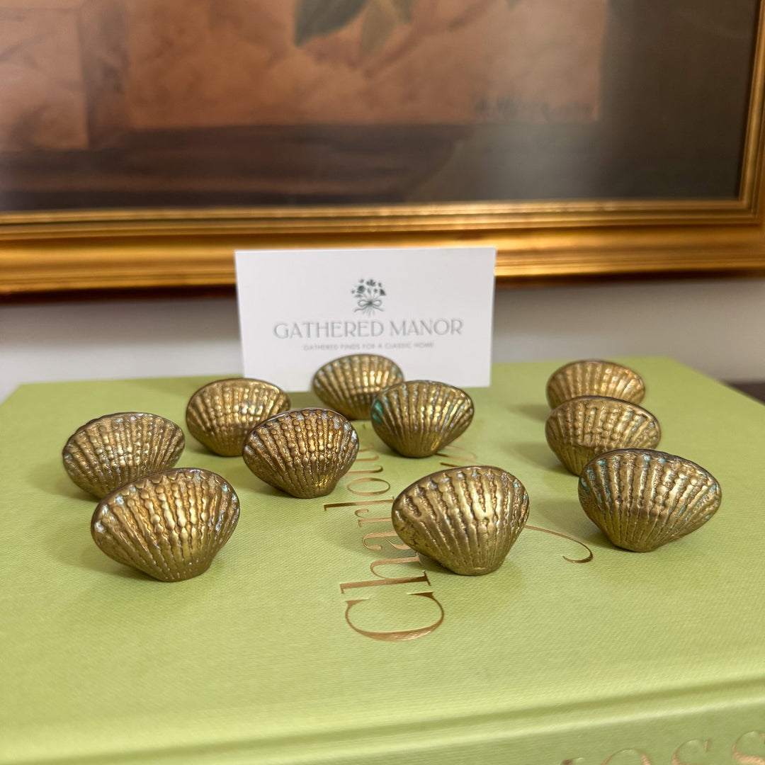 Set of Ten Vintage Brass Shell Place Card Holders