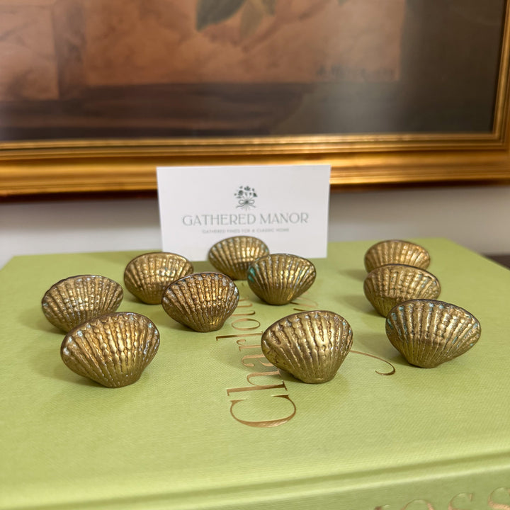 Set of Ten Vintage Brass Shell Place Card Holders