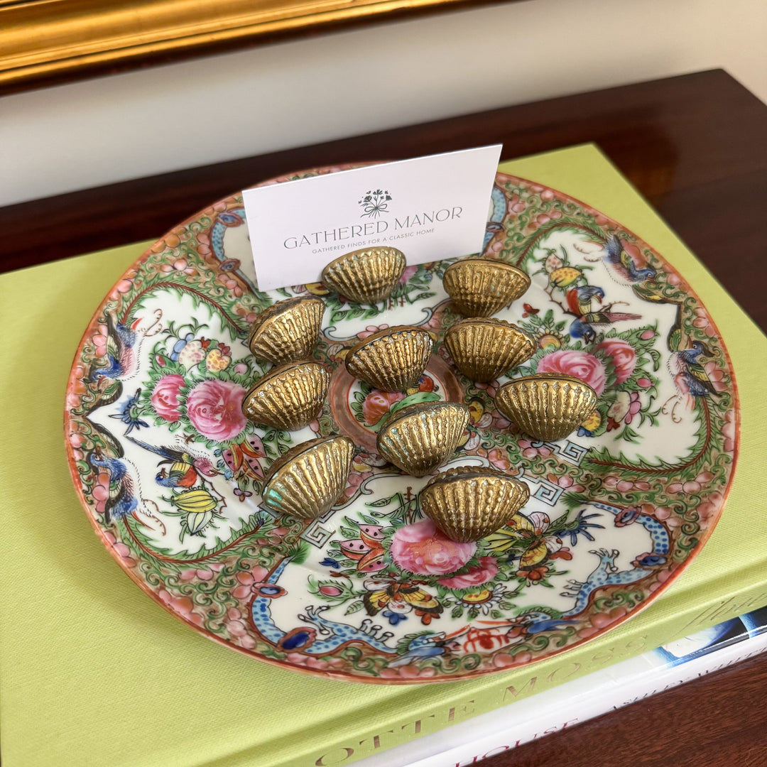 Set of Ten Vintage Brass Shell Place Card Holders