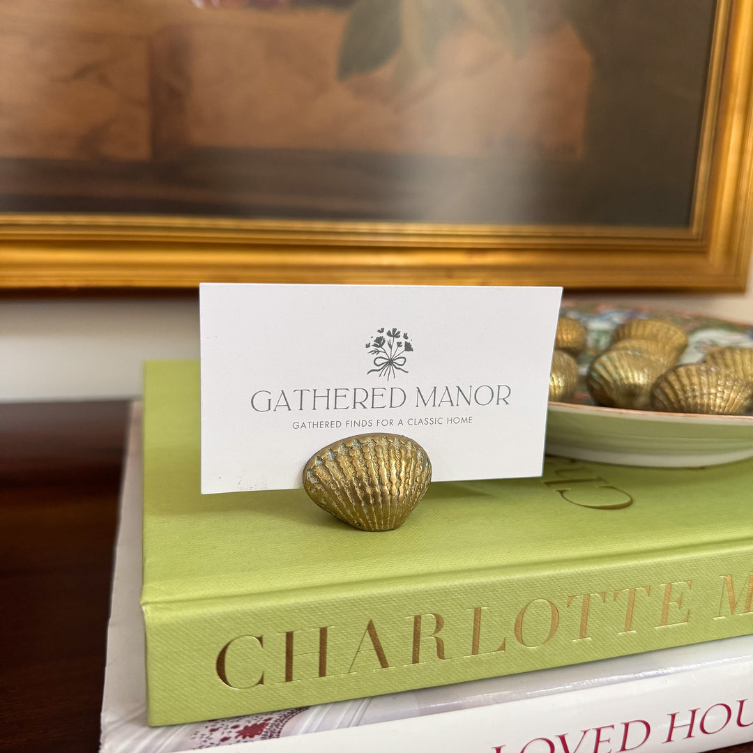 Set of Ten Vintage Brass Shell Place Card Holders