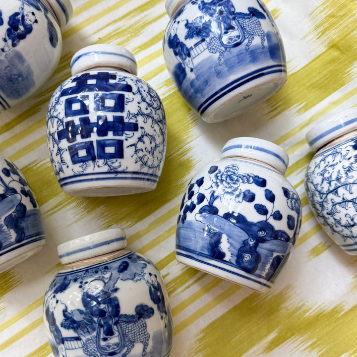 Mini Blue and White Peony Floral Ginger Jar