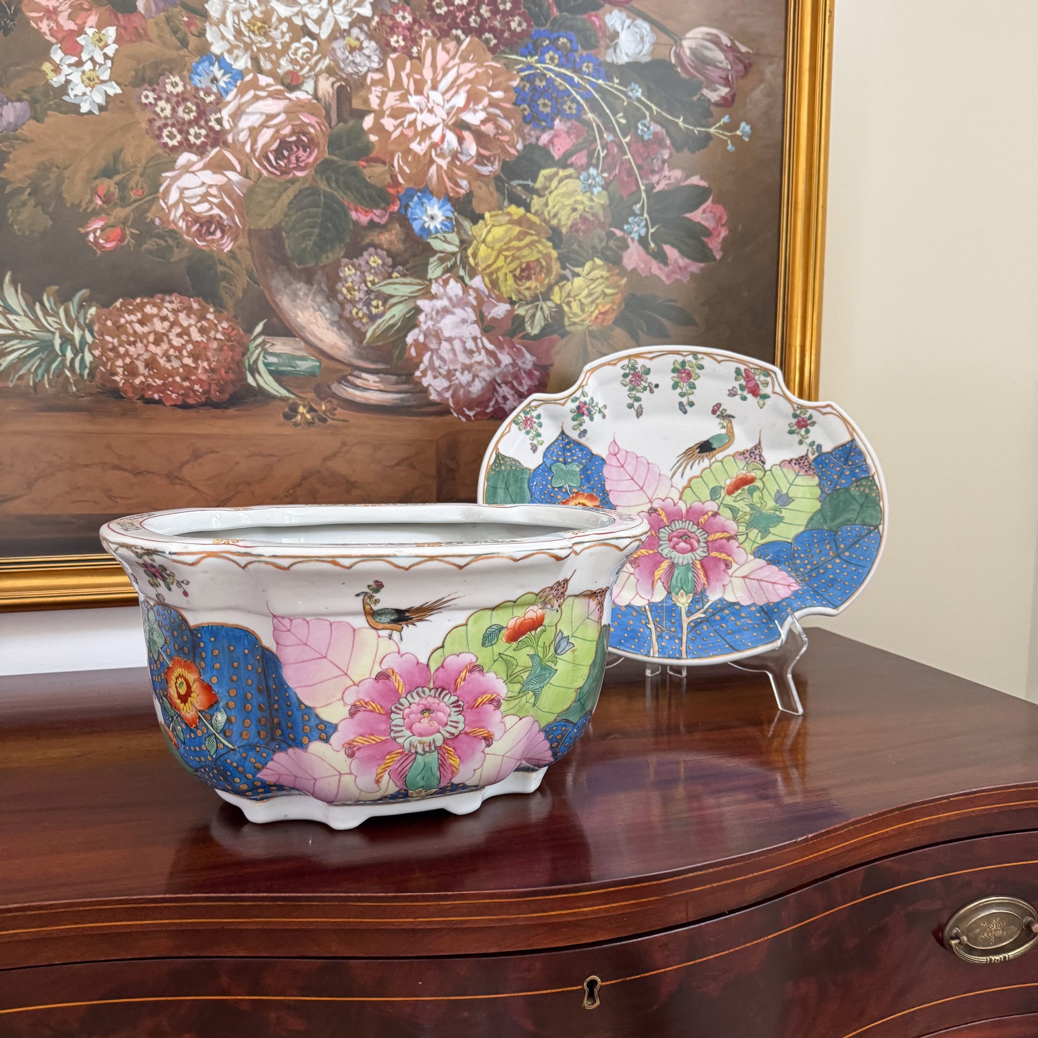 Vintage Large Tobacco Leaf Planter and Matching Tray