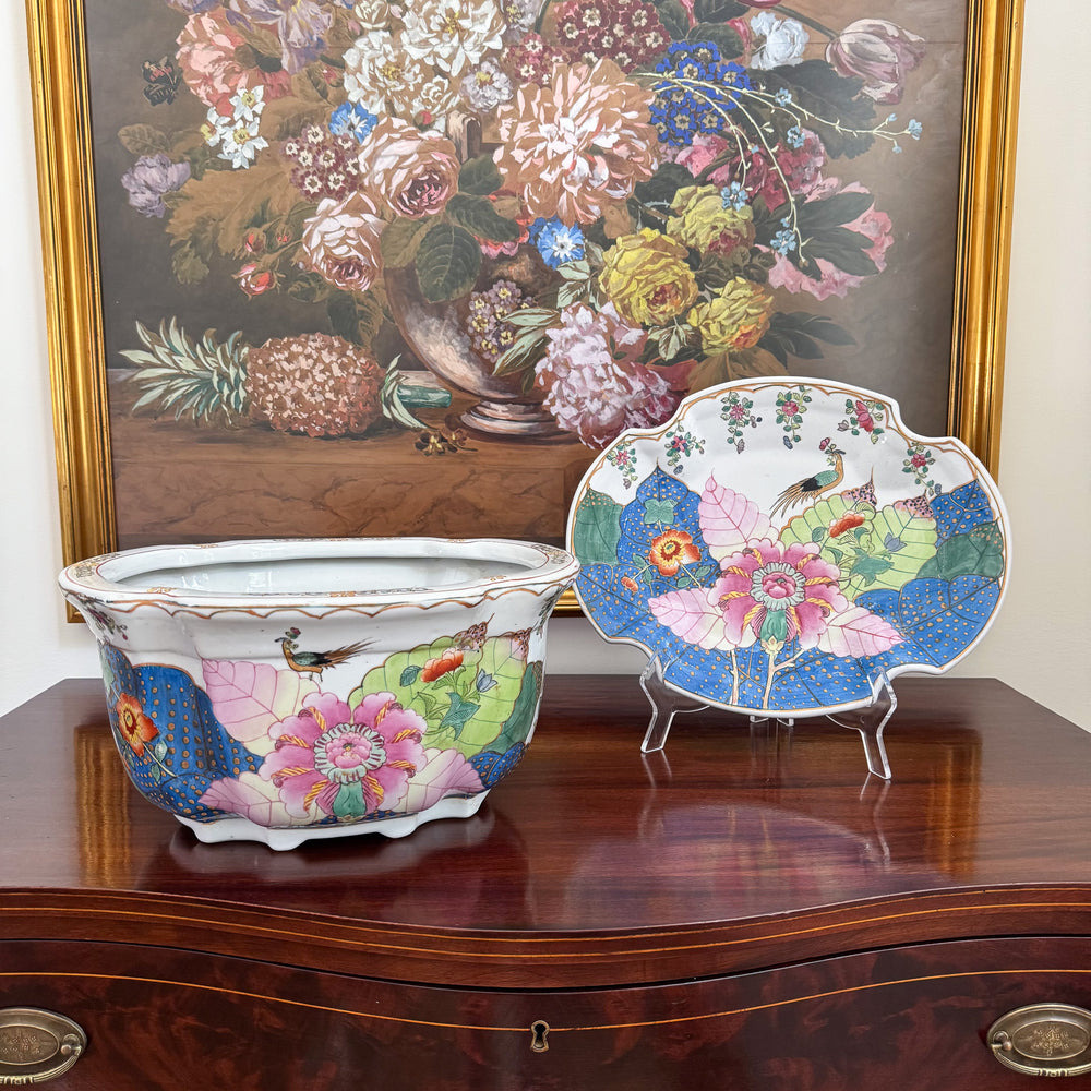 Vintage Large Tobacco Leaf Planter and Matching Tray