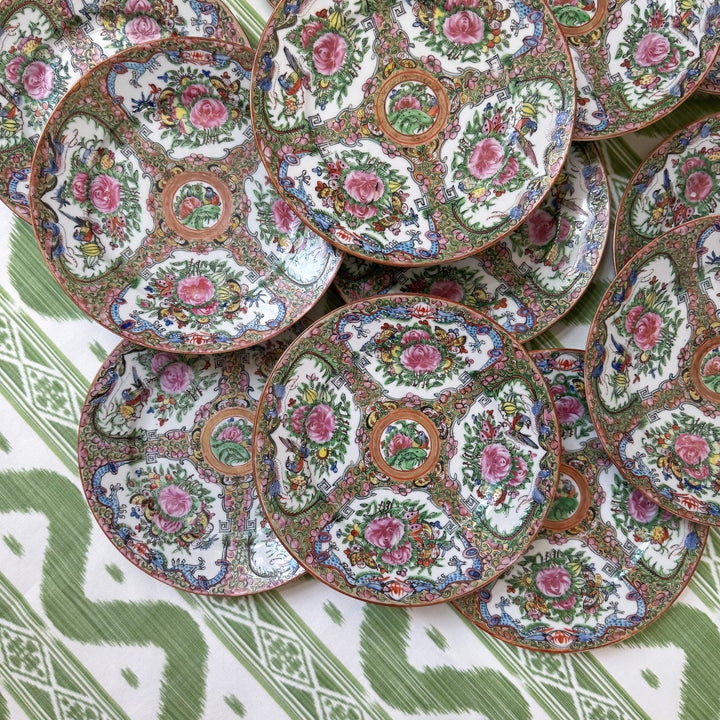 Antique Rose Canton Plates with Dragon Border - Priced Individually